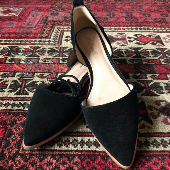 Madewell Arielle Black Suede D’Orsay Flats with Ankle Ties - Picture 4 of 6